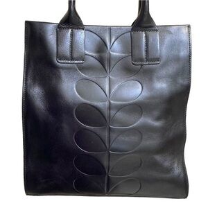 Orla kiely beautiful black leather embossed logo tote bag